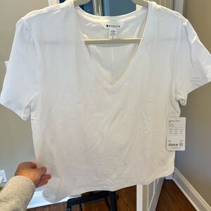 Athleta Women's Classic White V-Neck Tee Sz Small